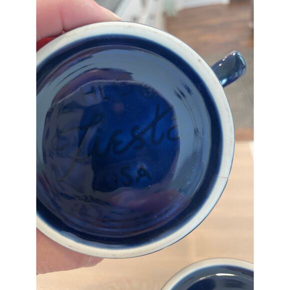 Dark Blue Navy FIESTA mugs set of 2 classic ring handle USA MADE - Picture 4 of 9